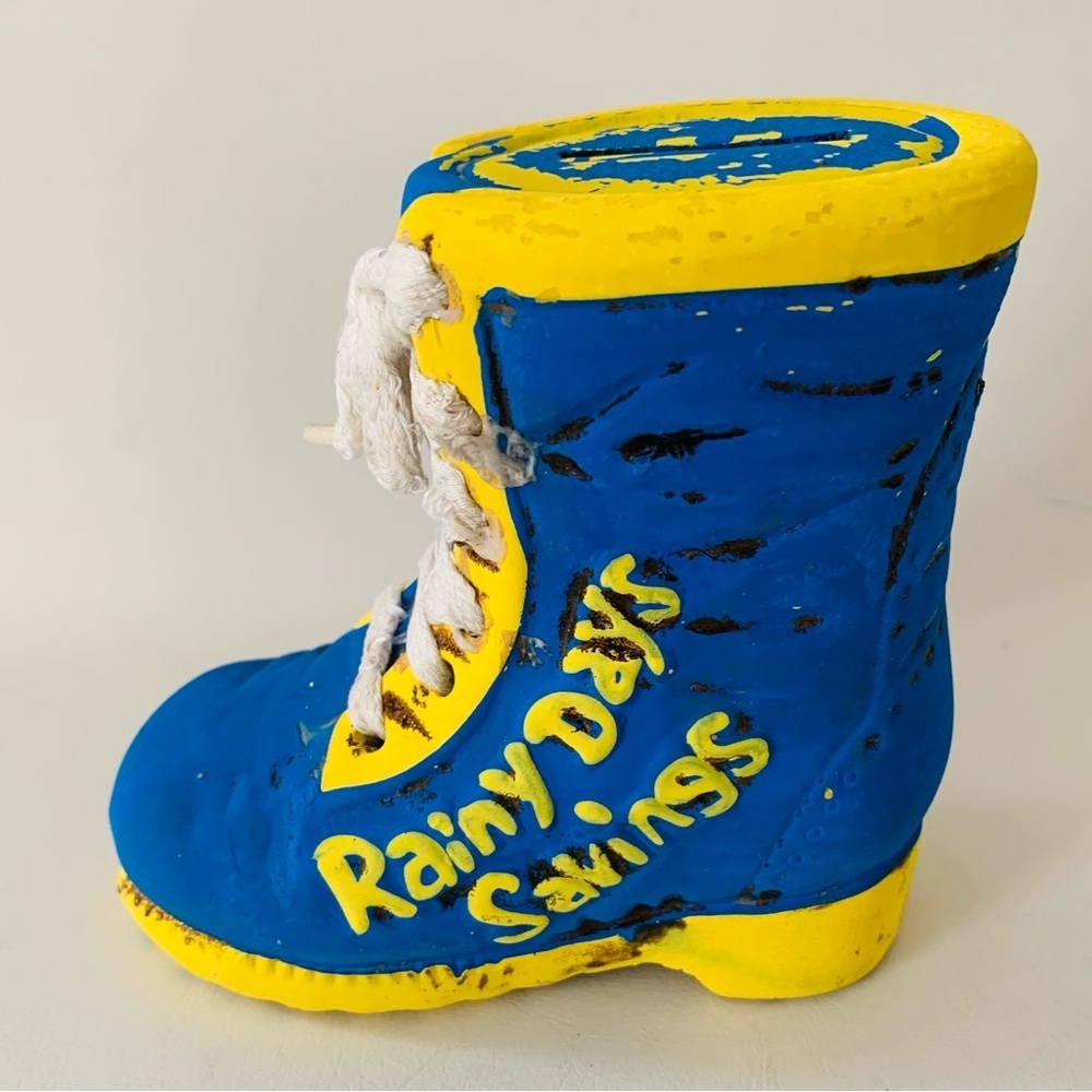 Vintage Ceramic Boot Money Piggy Bank Laced Shoe Rainy Day Savings